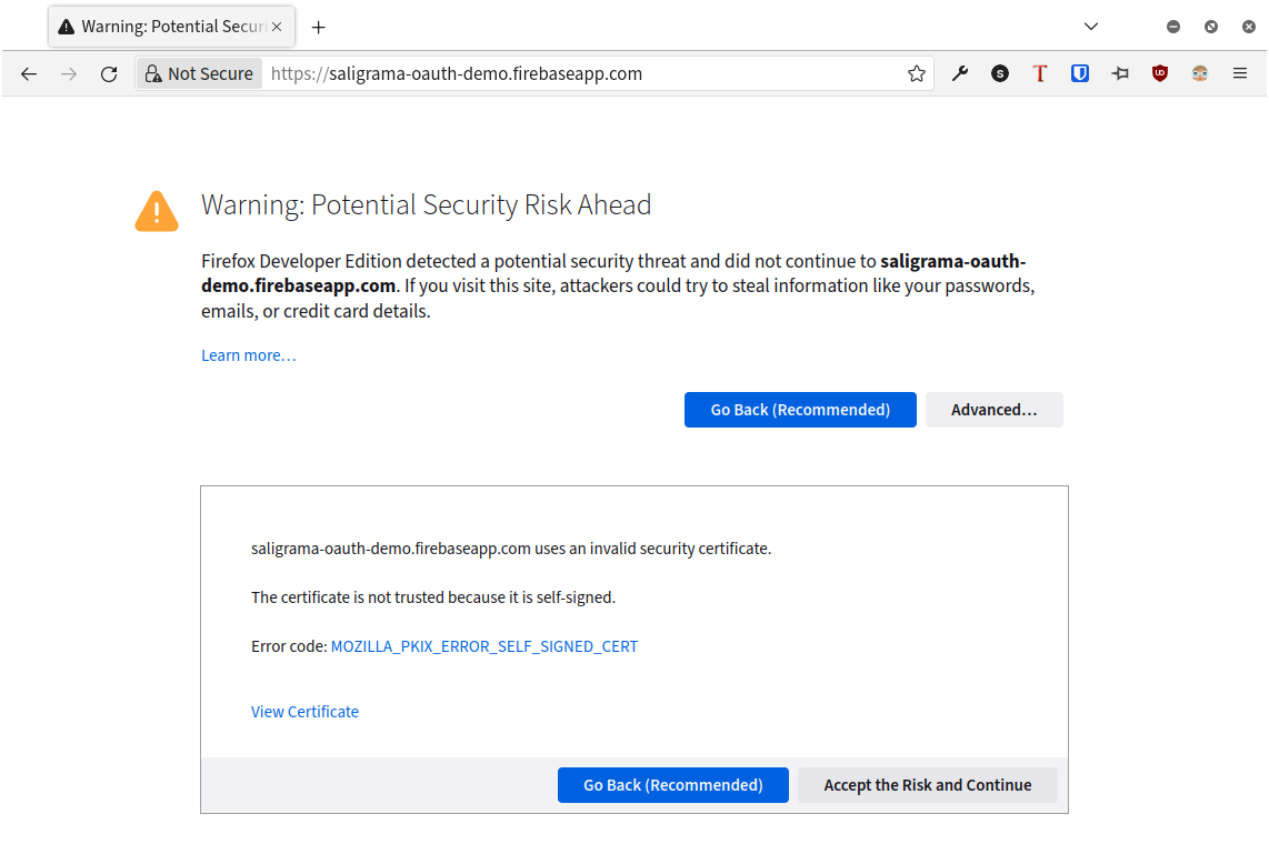 Self-signed cert warning